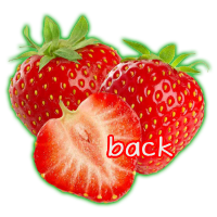 three strawberries with the word back on them