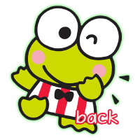 graphic of keroppi from sanrio with the word back on him
