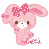 graphic of a pink bunny with bows on with the word back on them