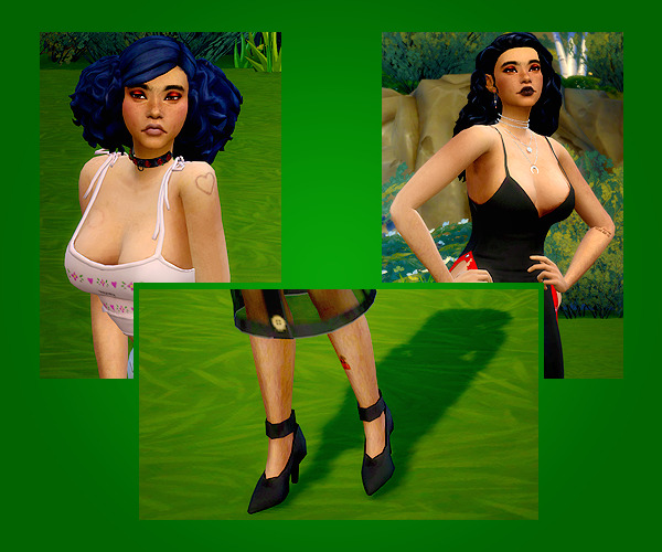 a collage of an unnamed sim, it shows off her outfits