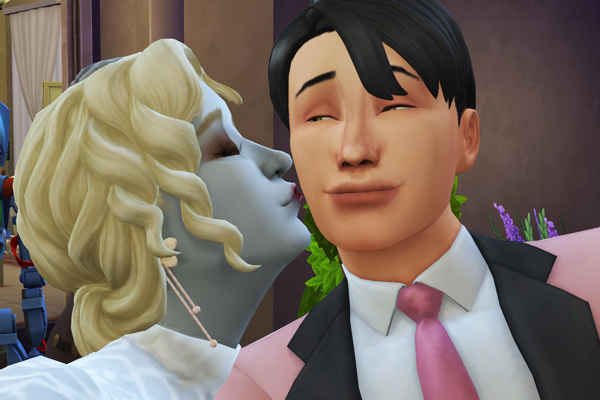 yuri kissing carter's (right) cheek on their wedding day